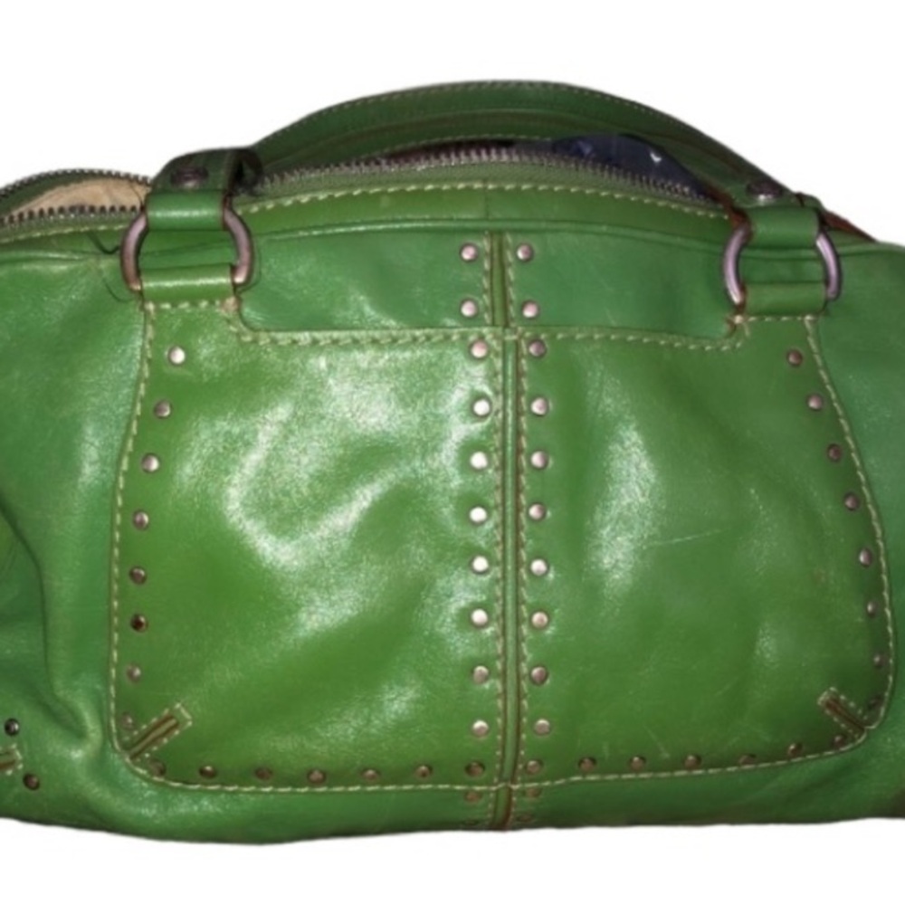 Micheal Kors Astor chartreuse green studded Leather bag rare ,very clean